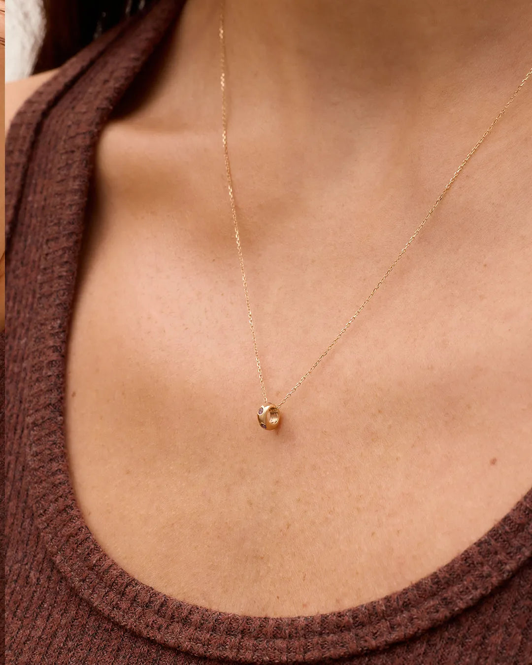 Birthstone Halo Charm Necklace in 14K Gold