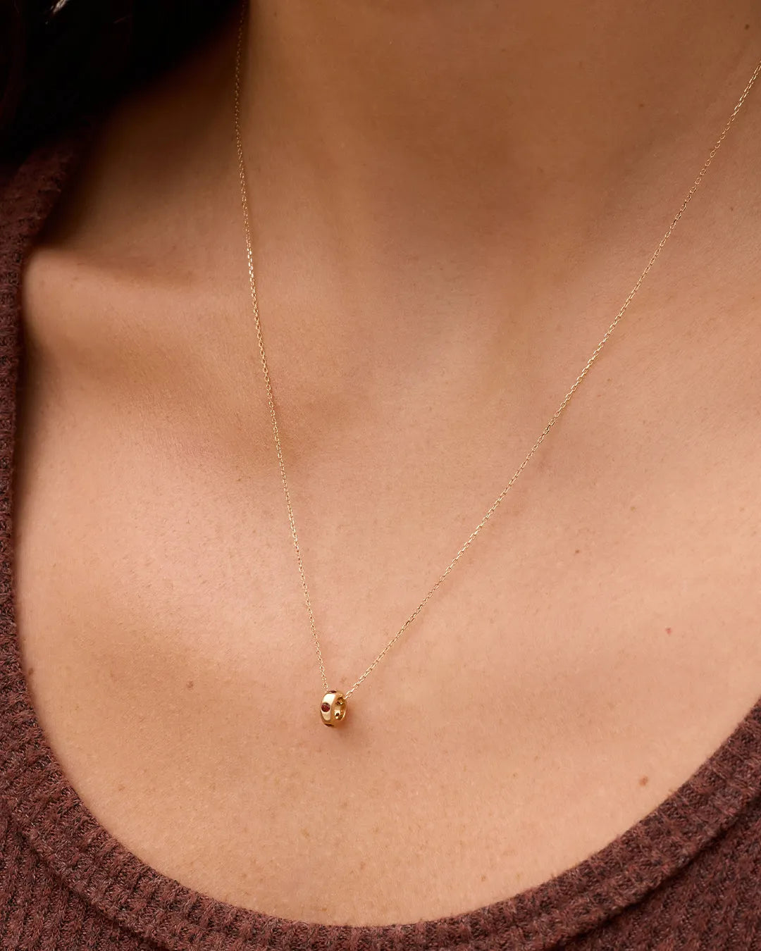 Birthstone Halo Charm Necklace in 14K Gold