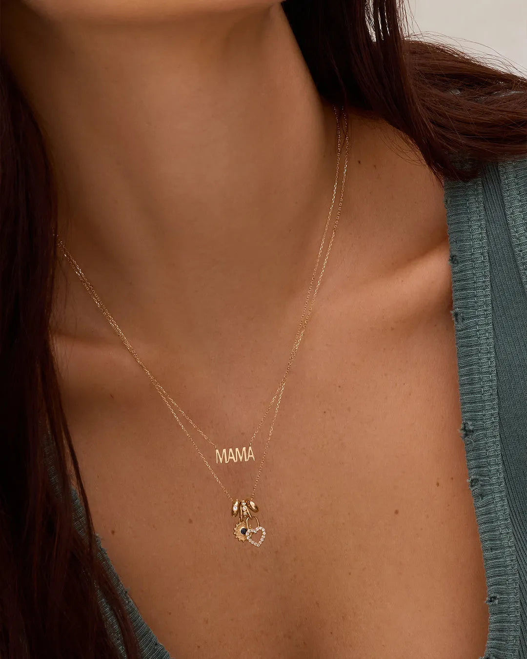 Birthstone Halo Charm Necklace in 14K Gold