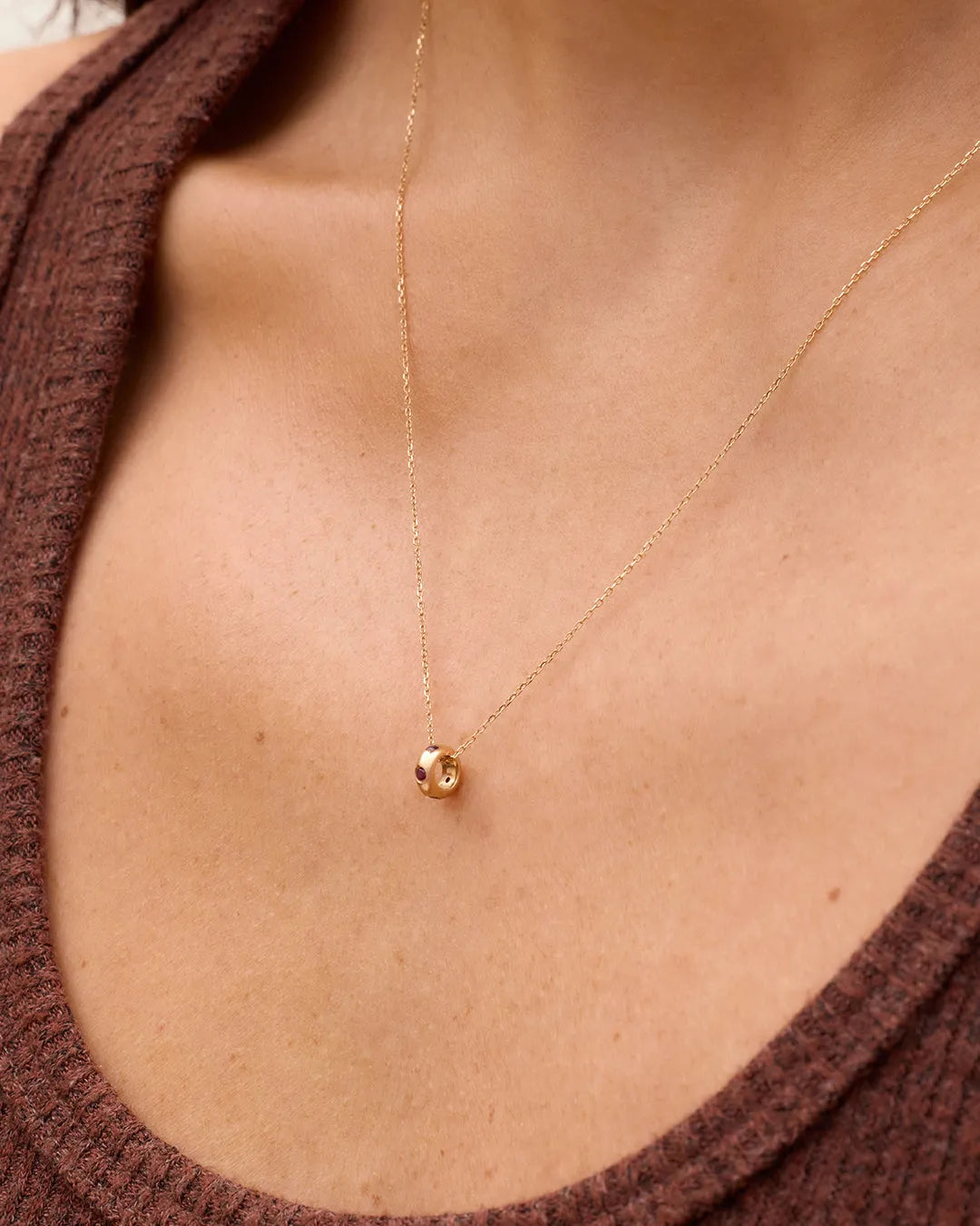 Birthstone Halo Charm Necklace in 14K Gold