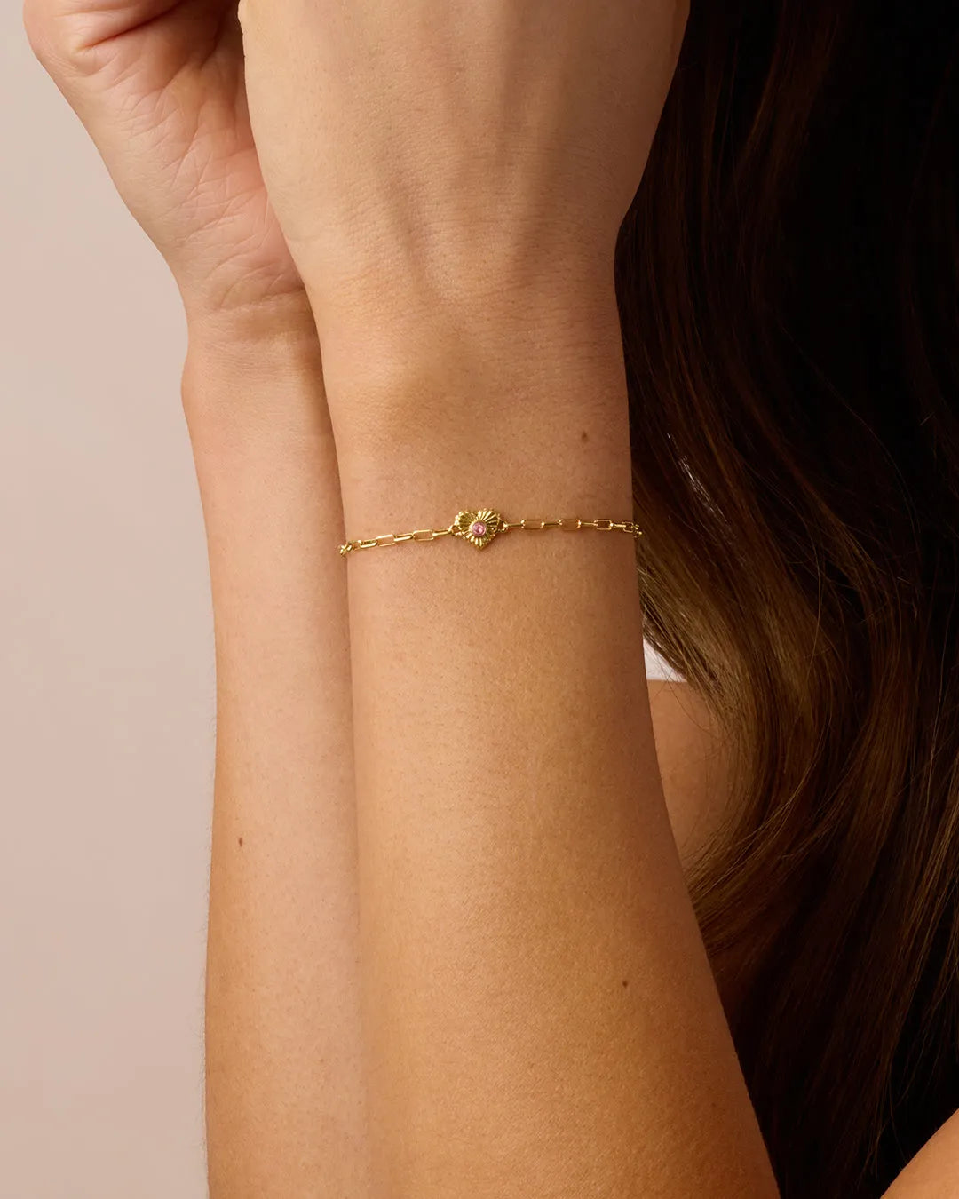 Birthstone Heart Bracelet in 18K Gold Plated