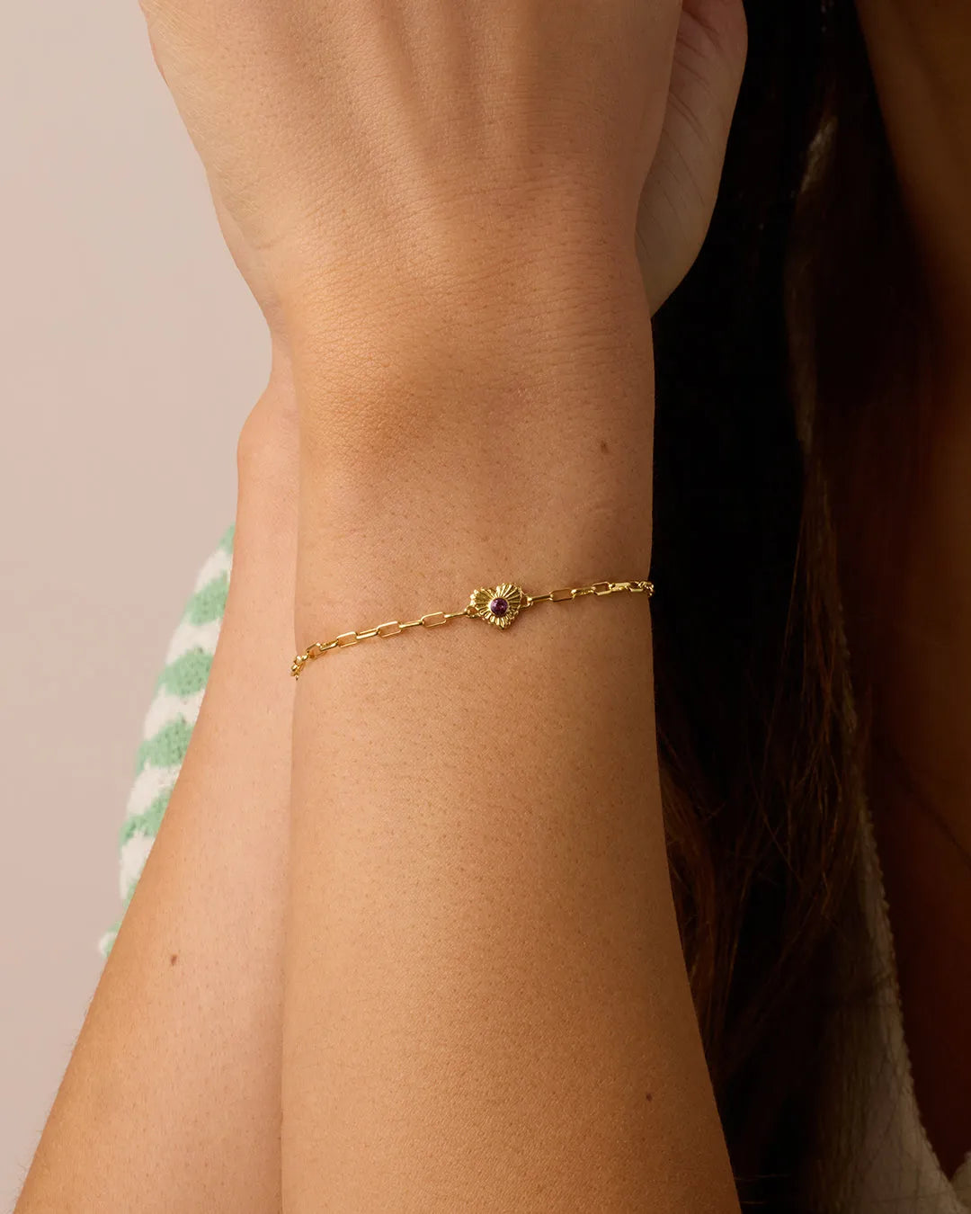 Birthstone Heart Bracelet in 18K Gold Plated