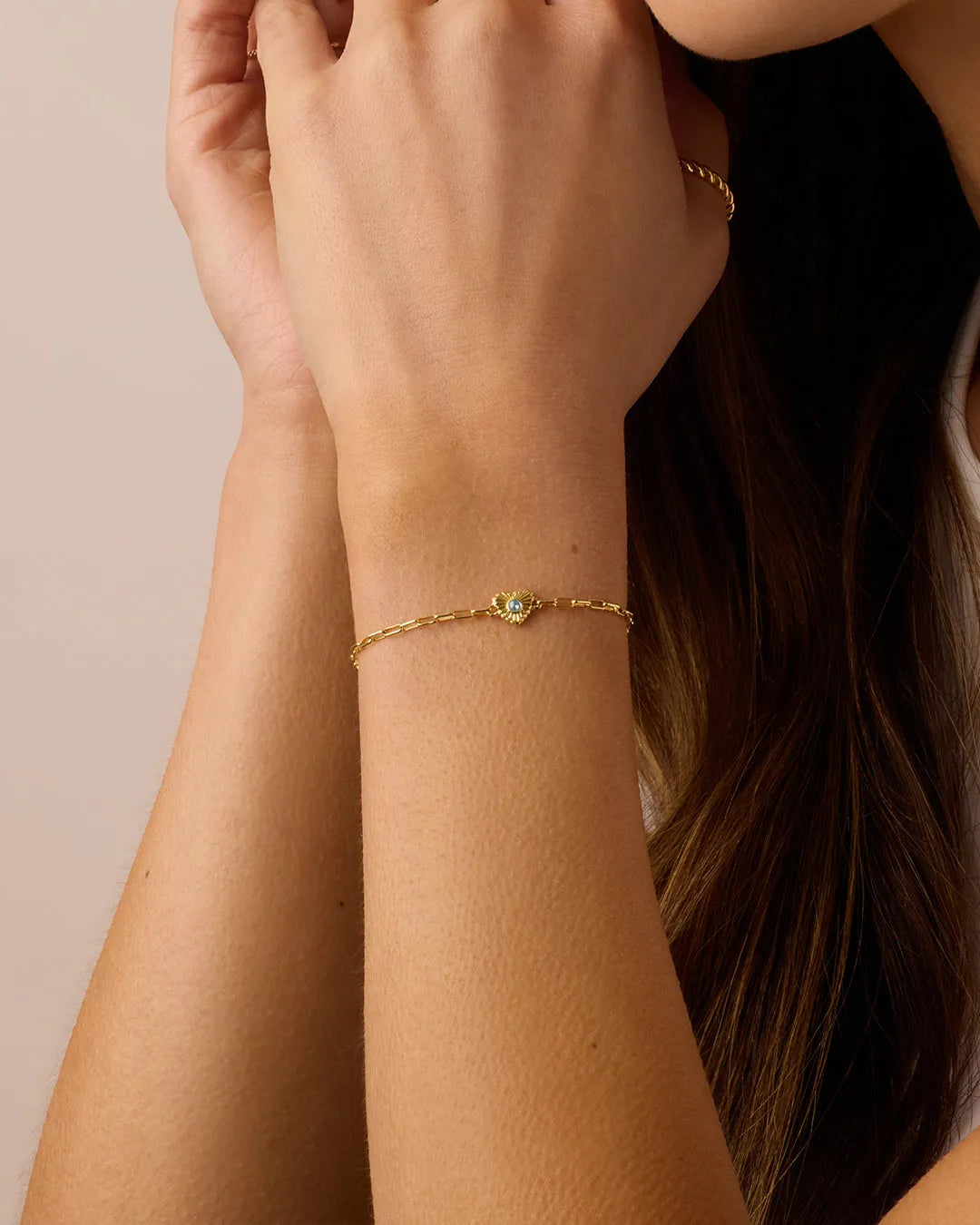 Birthstone Heart Bracelet in 18K Gold Plated