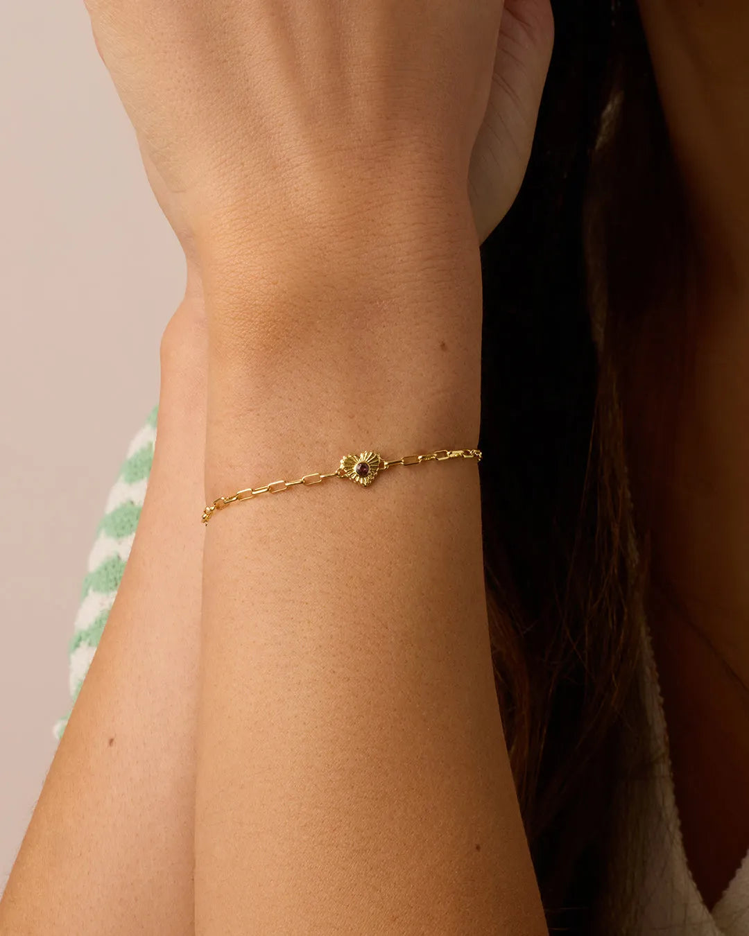 Birthstone Heart Bracelet in 18K Gold Plated