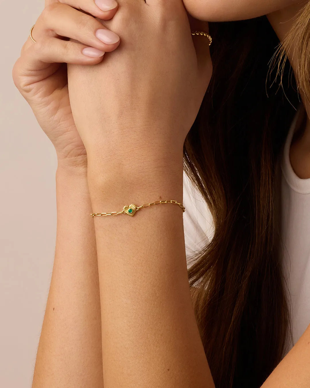 Birthstone Heart Bracelet in 18K Gold Plated