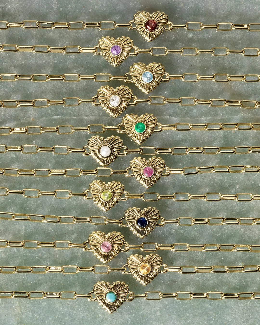 Birthstone Heart Bracelet in 18K Gold Plated