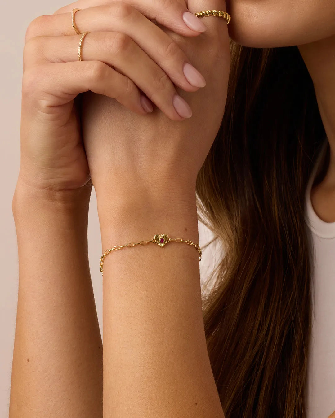 Birthstone Heart Bracelet in 18K Gold Plated