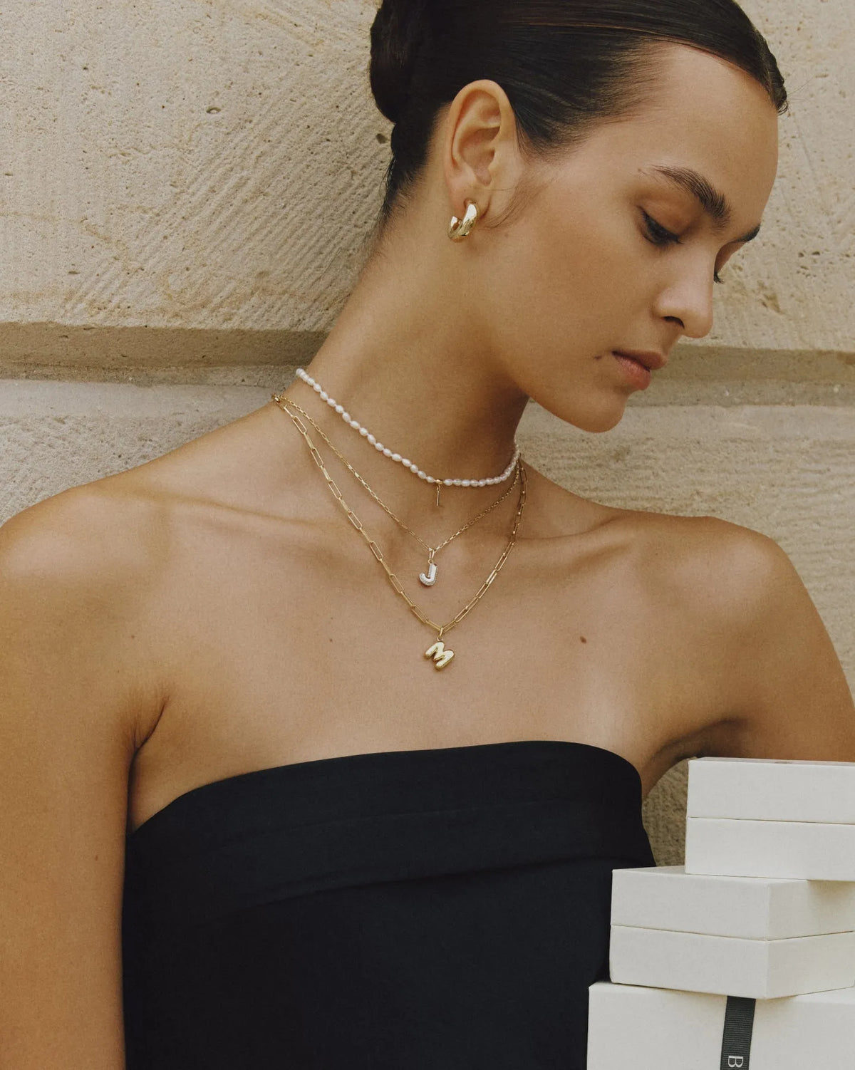 Bubble Letter Topaz Necklace Set