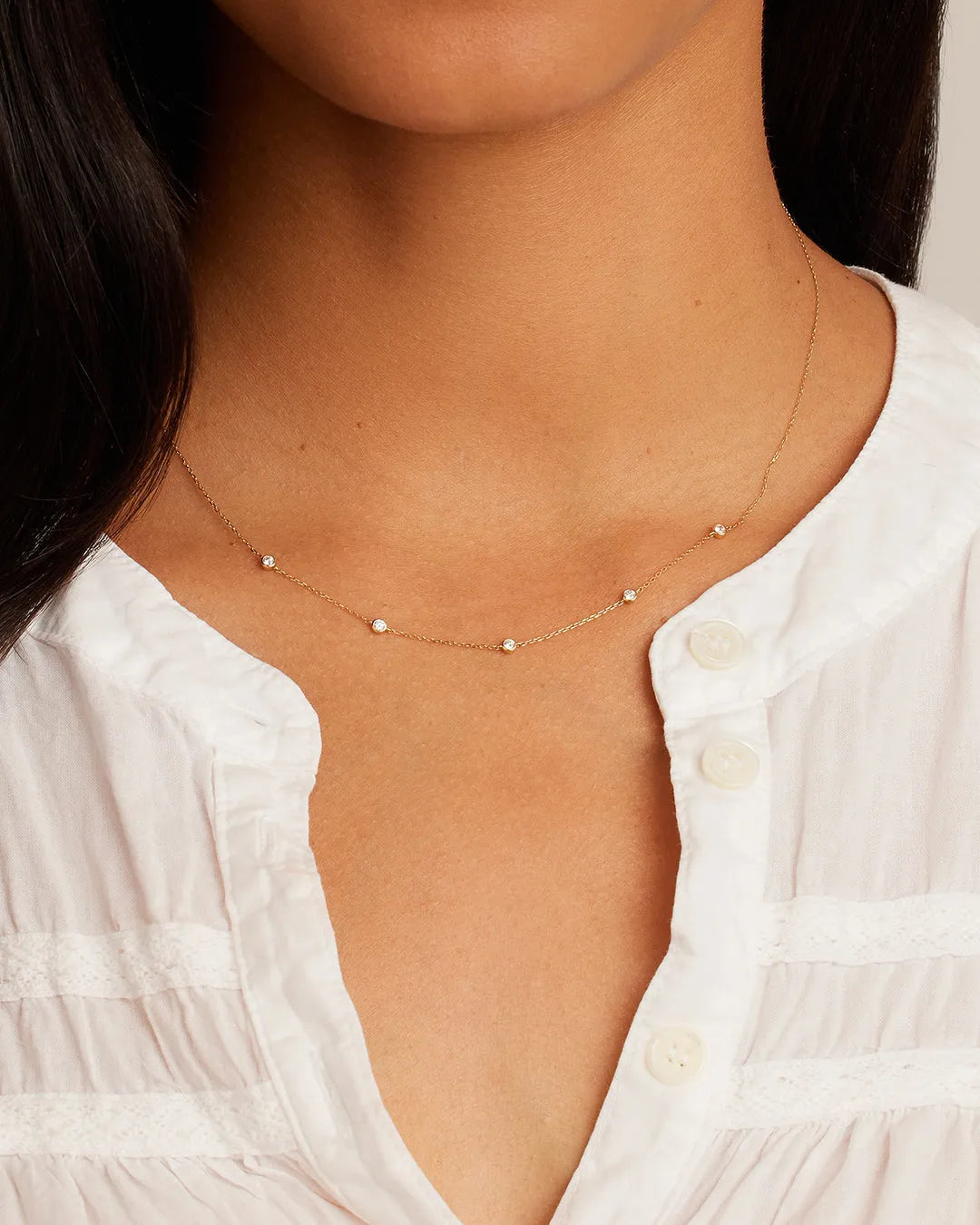 Classic Five Diamond Necklace in 14K Solid Gold