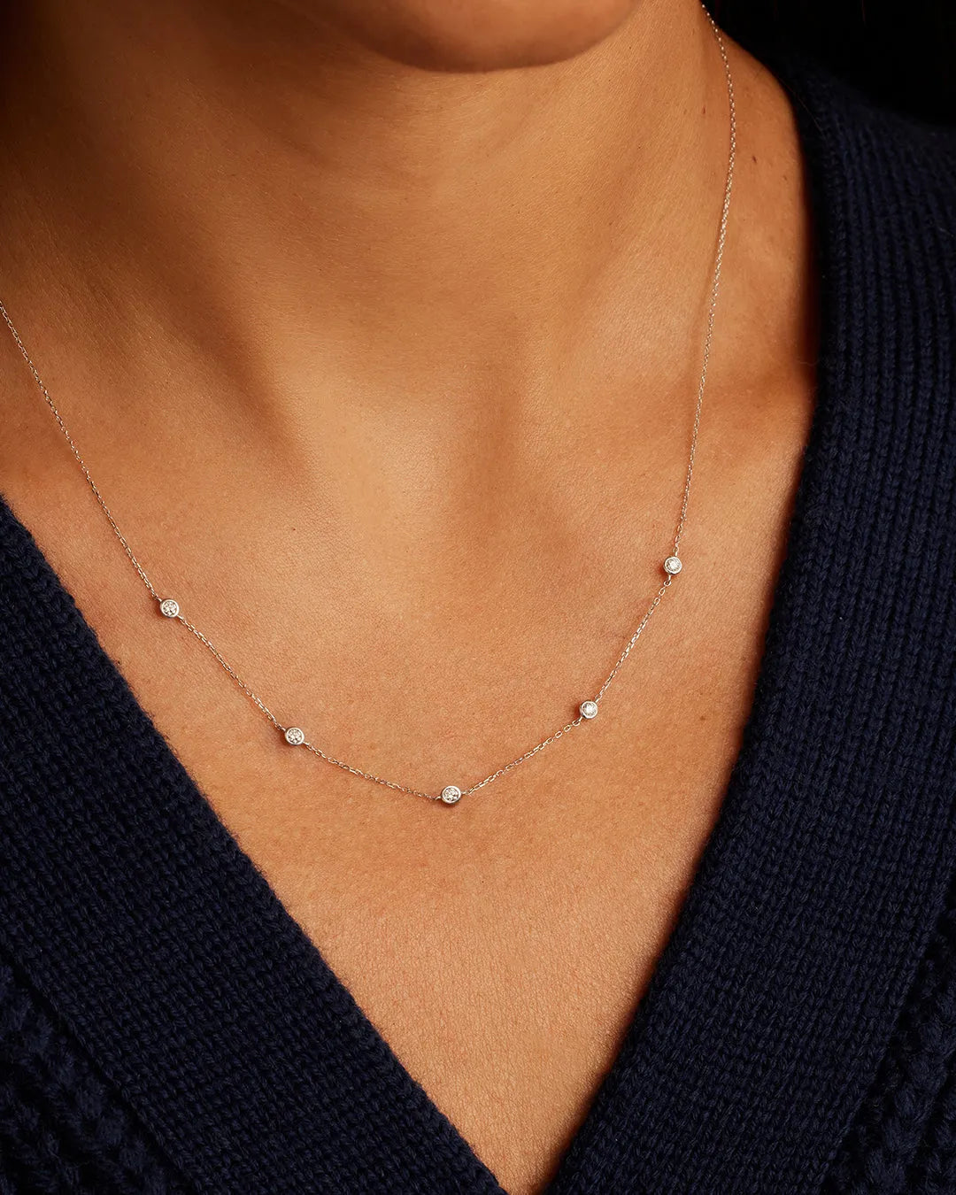 Classic Five Diamond Necklace in 14K Solid Gold