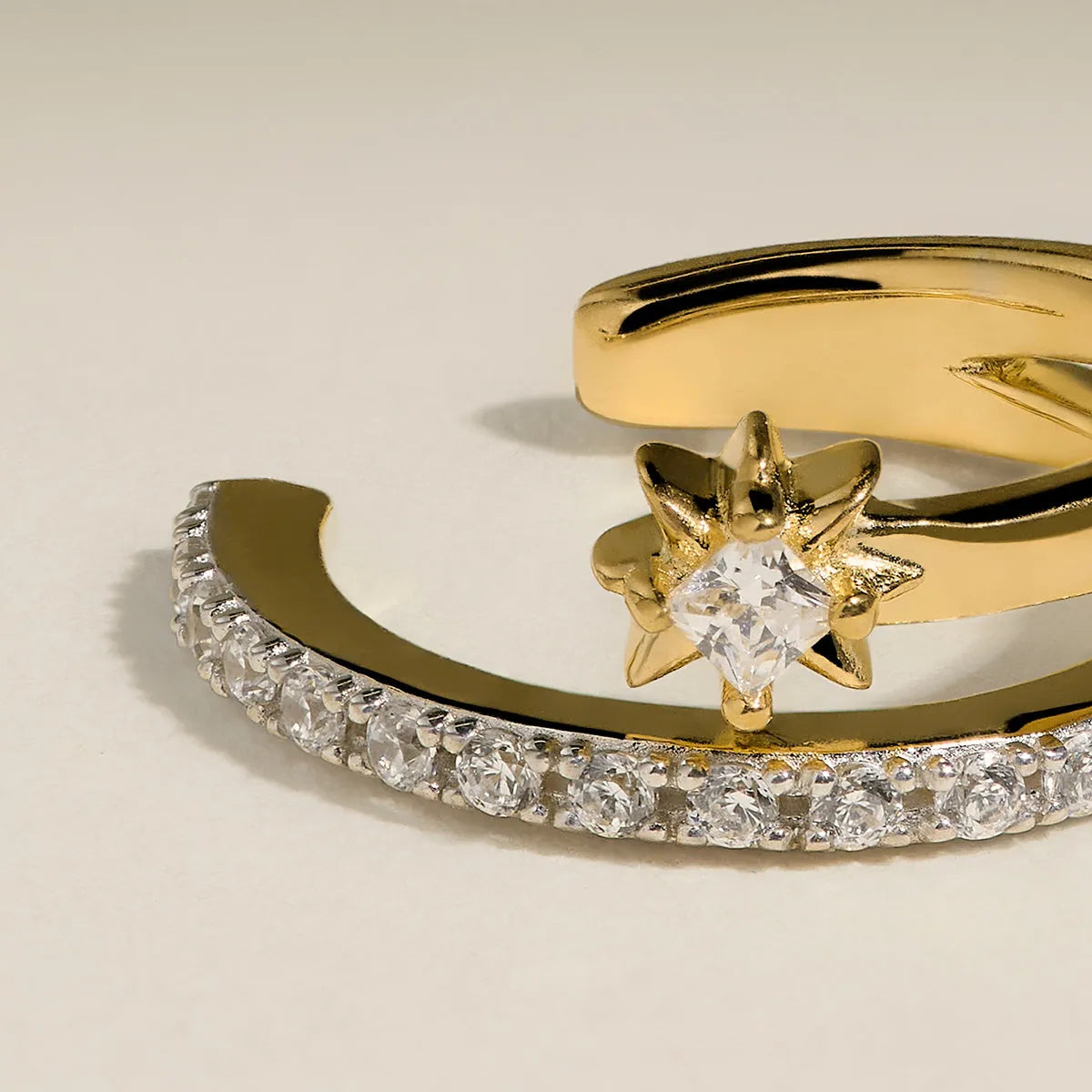 Cosmic Illusion Crystal Ear Cuff in Gold