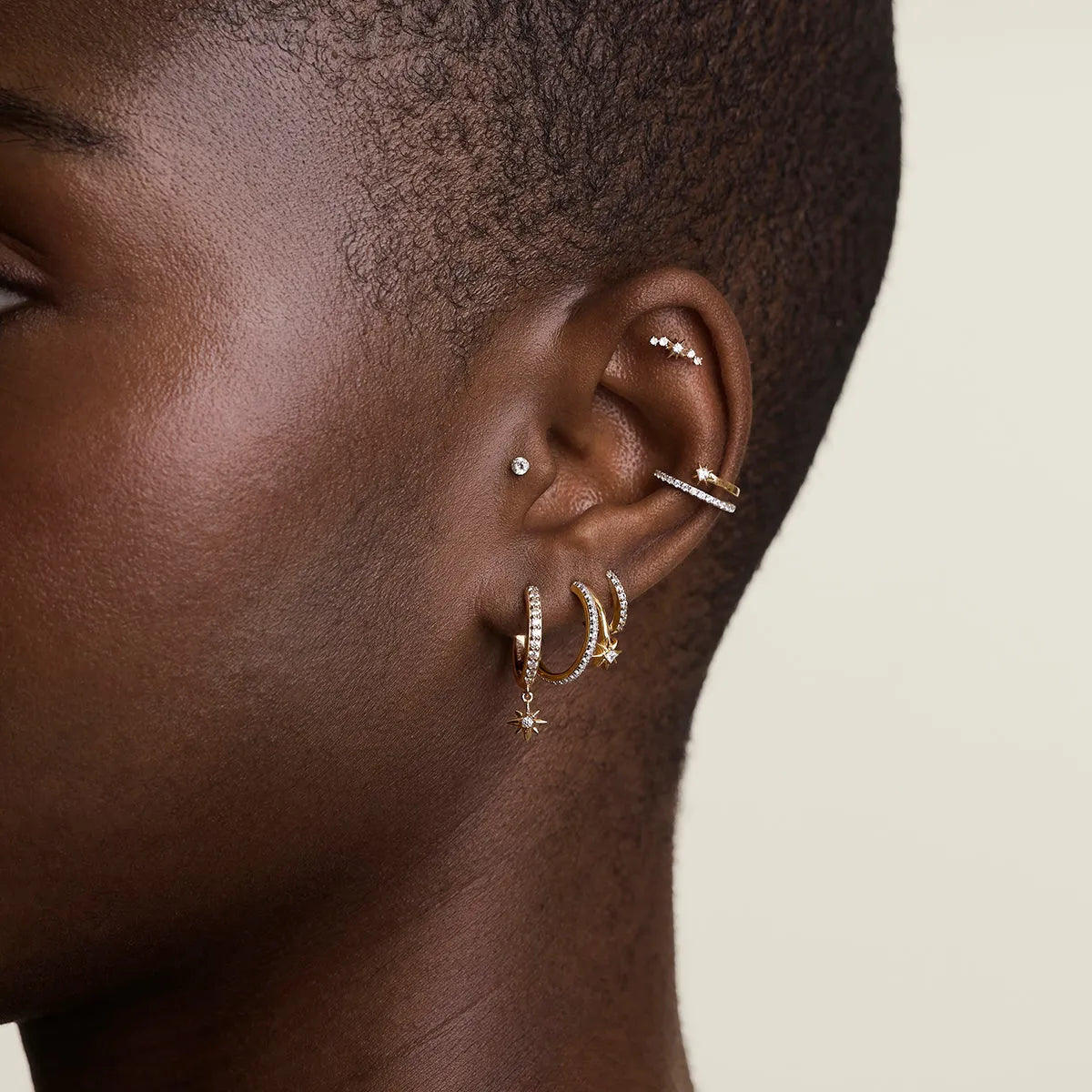 Cosmic Illusion Crystal Ear Cuff in Gold