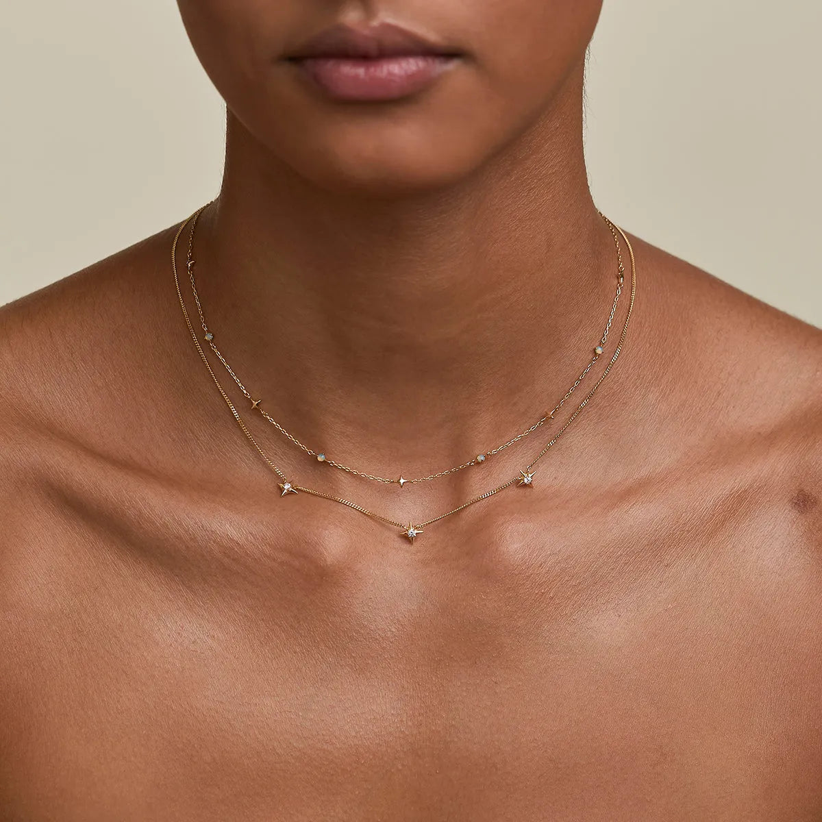 Cosmic Opal Necklace Stacking Set in Gold
