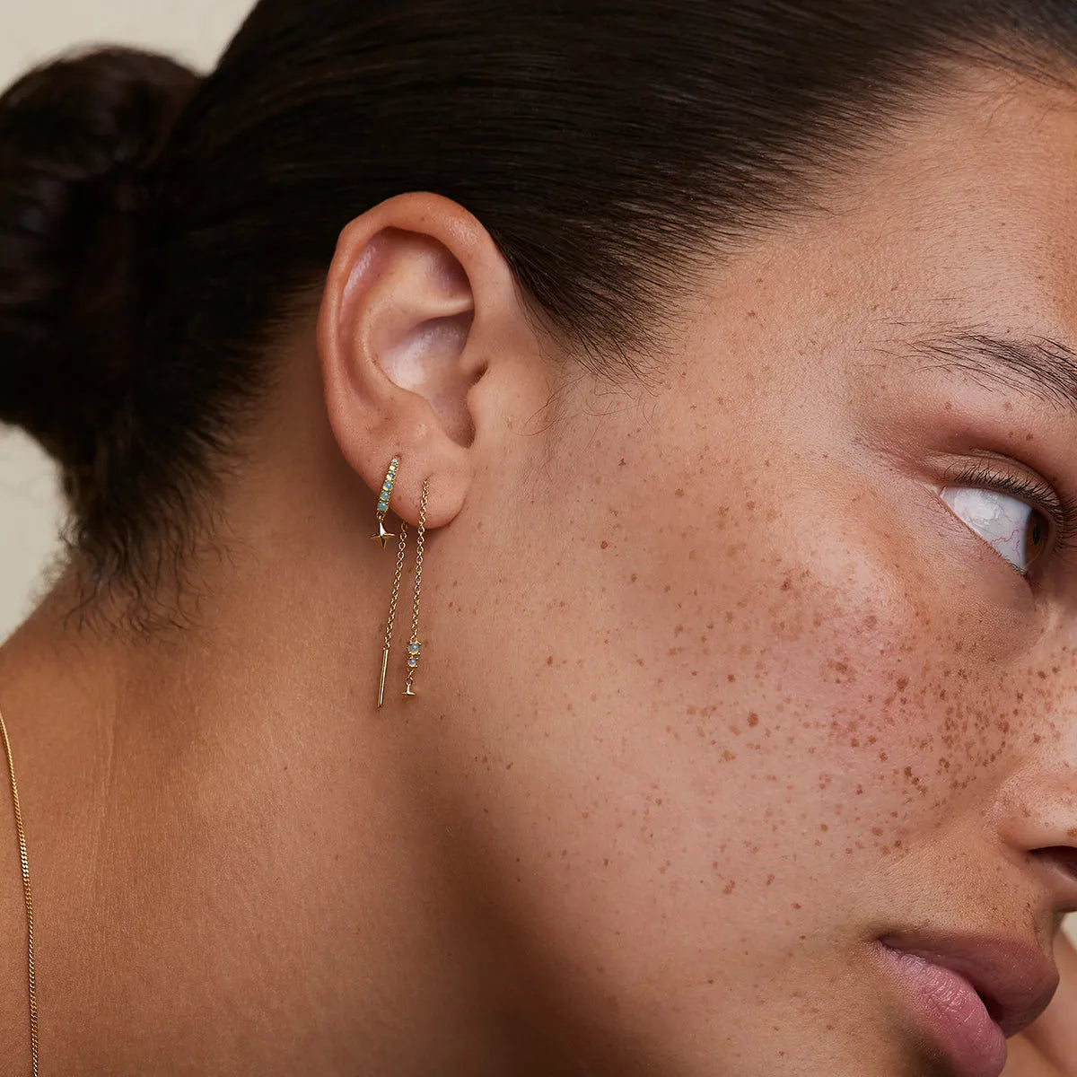 Cosmic Opal Thread Earrings in Gold