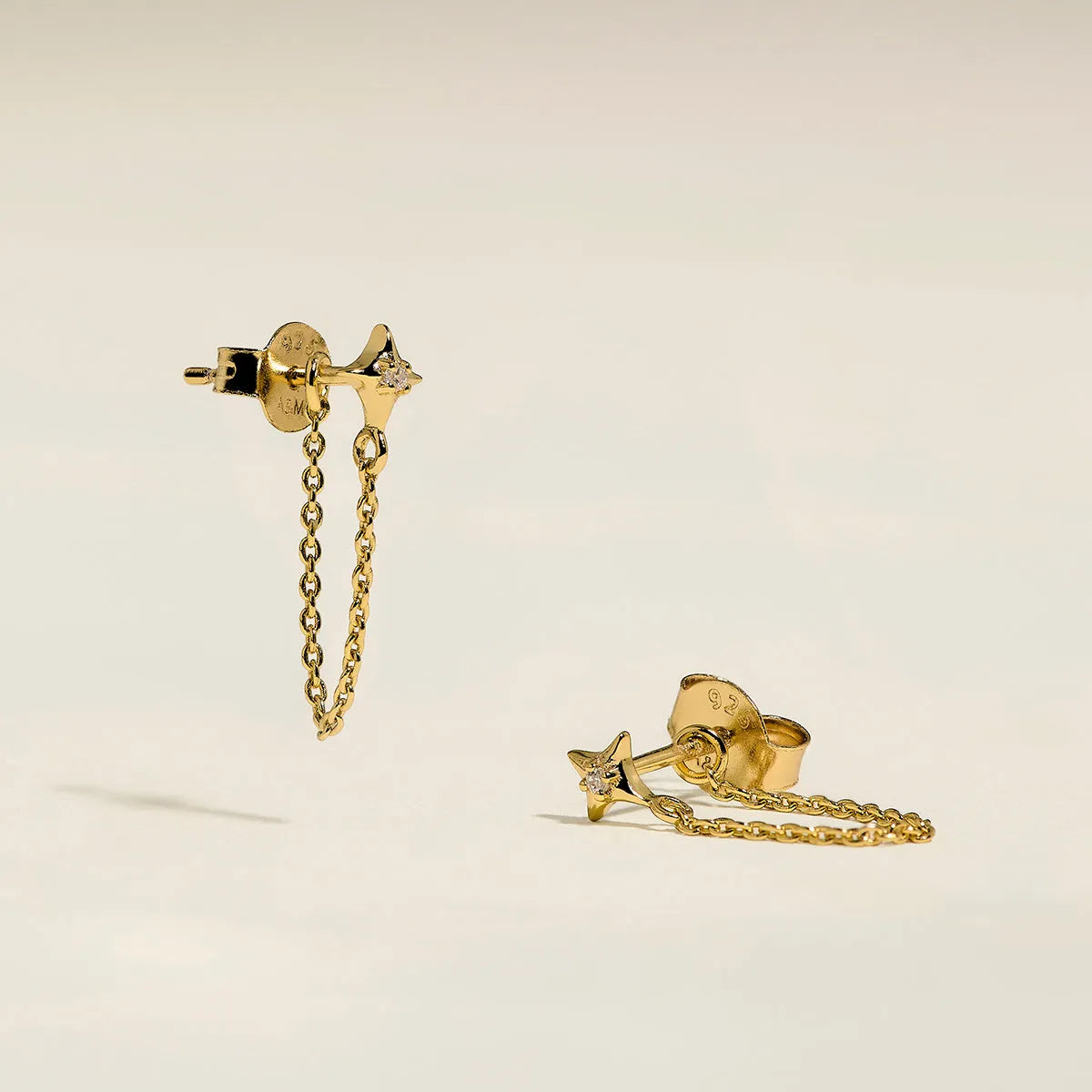 Cosmic Star Chain Stud Earrings in Gold