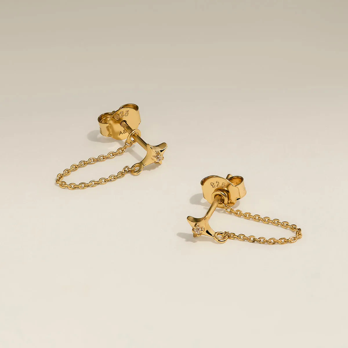 Cosmic Star Chain Stud Earrings in Gold