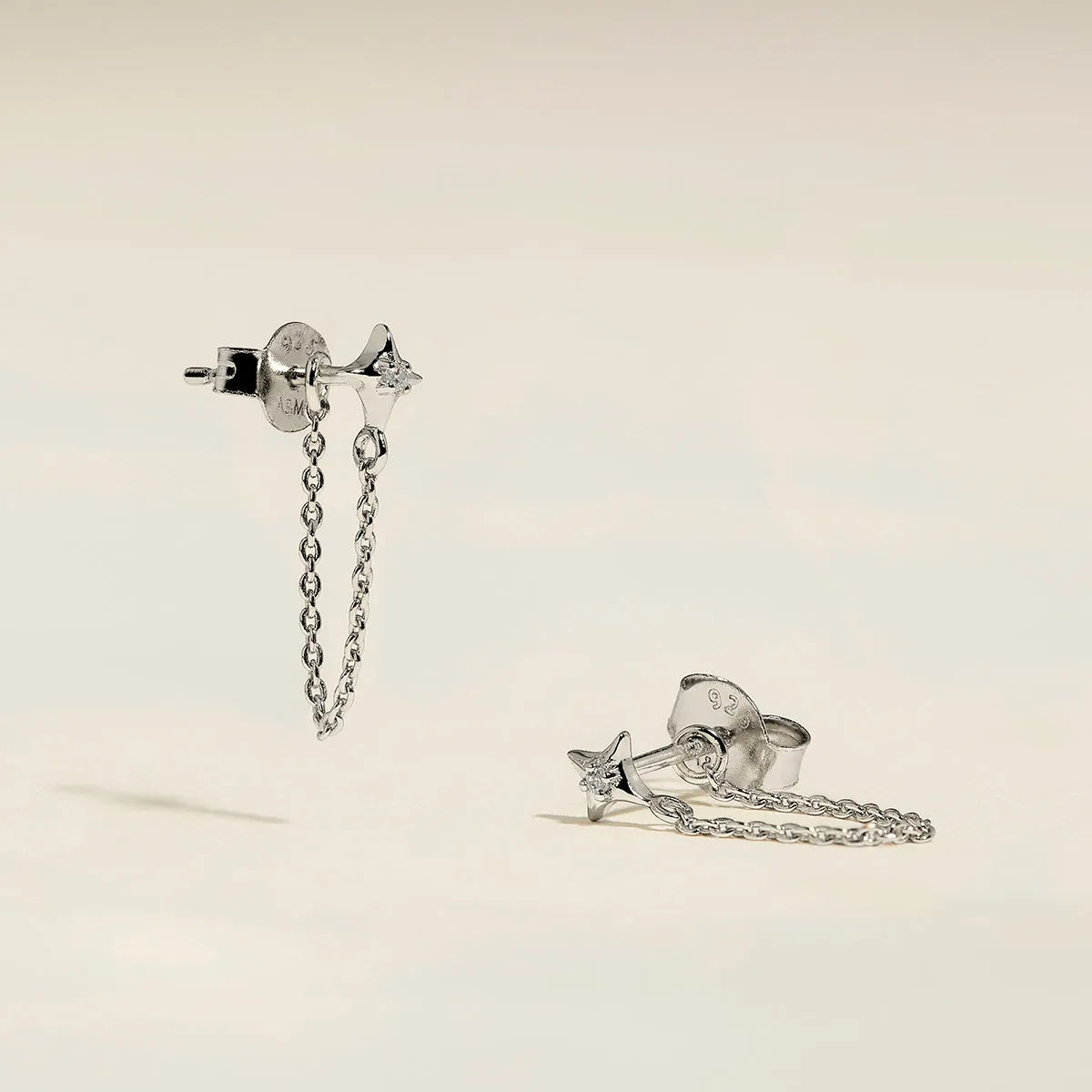 Cosmic Star Chain Stud Earrings in Silver