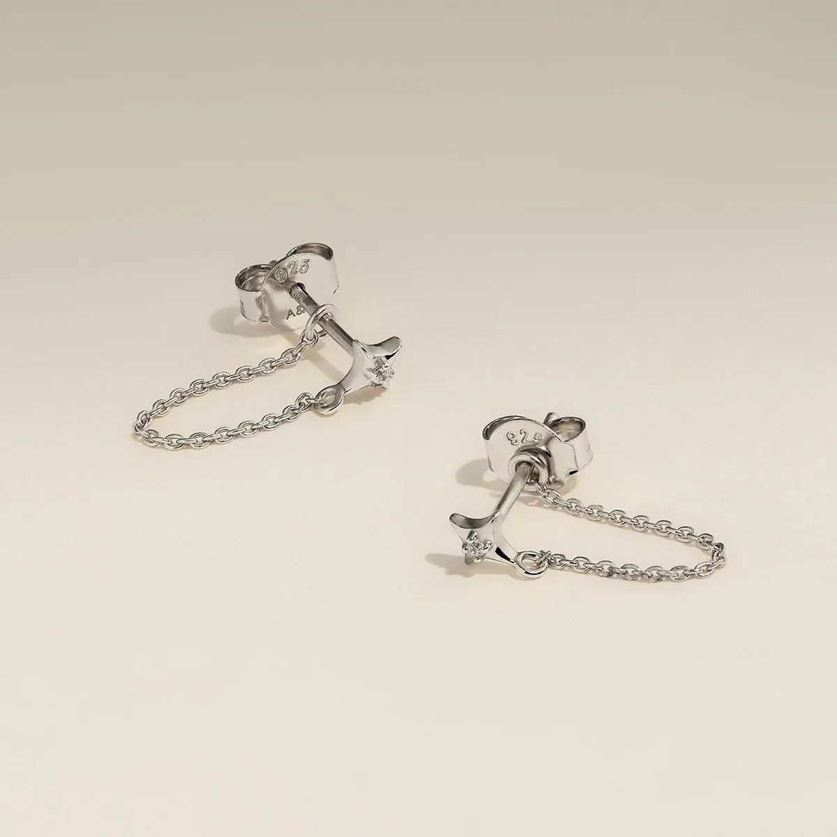 Cosmic Star Chain Stud Earrings in Silver