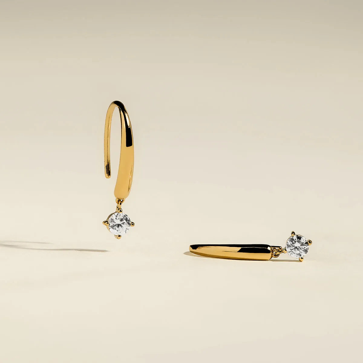 Crystal Charm Hook Earrings in Gold
