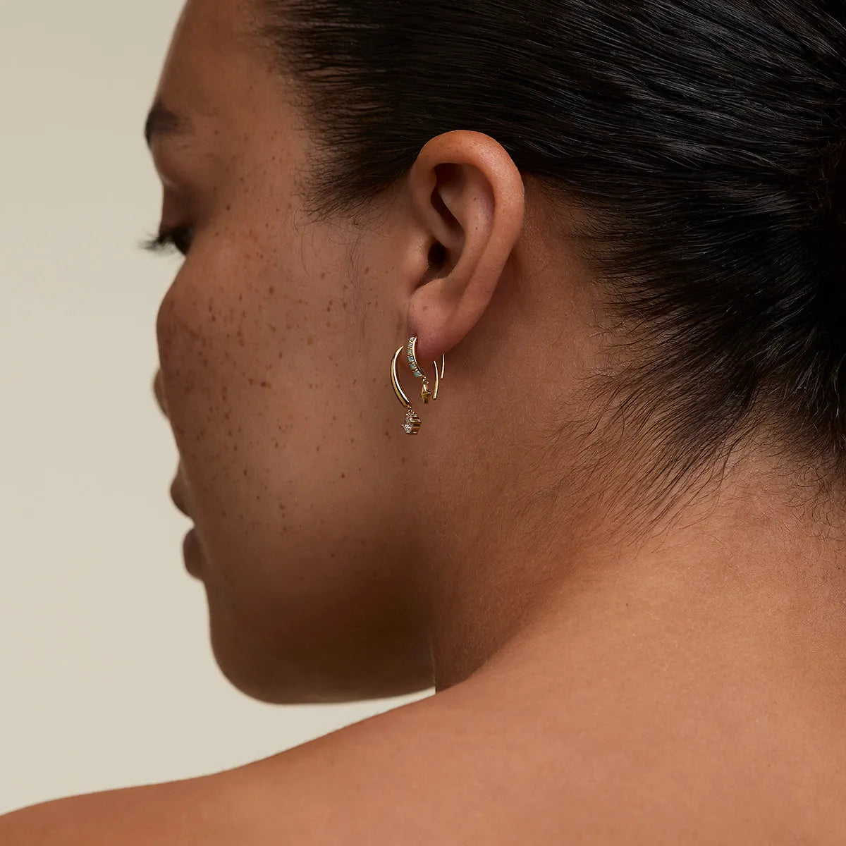 Crystal Charm Hook Earrings in Gold