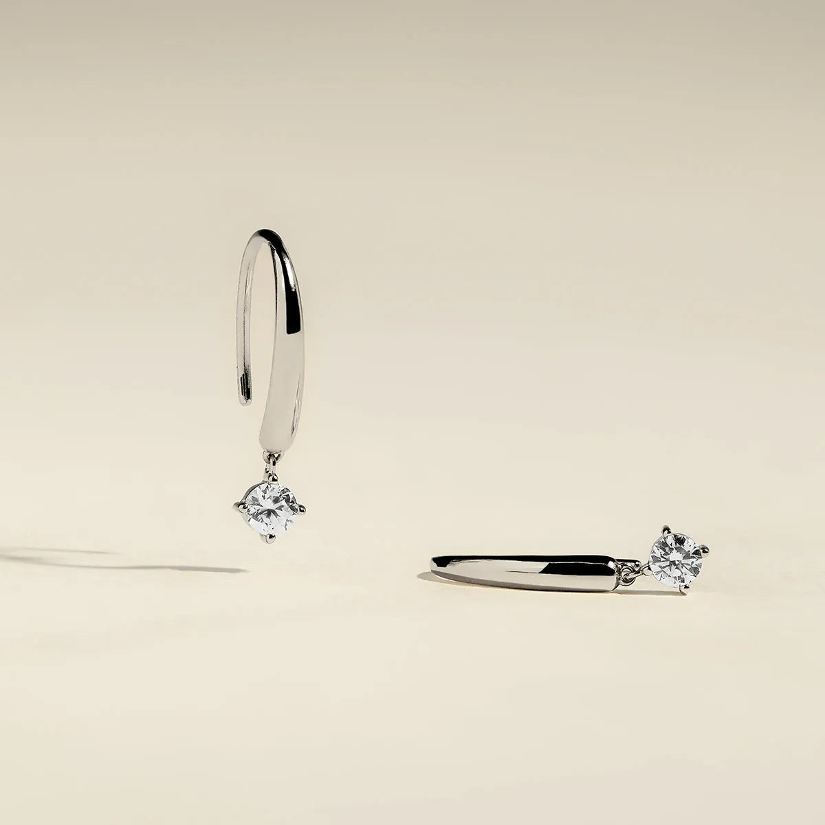Crystal Charm Hook Earrings in Silver