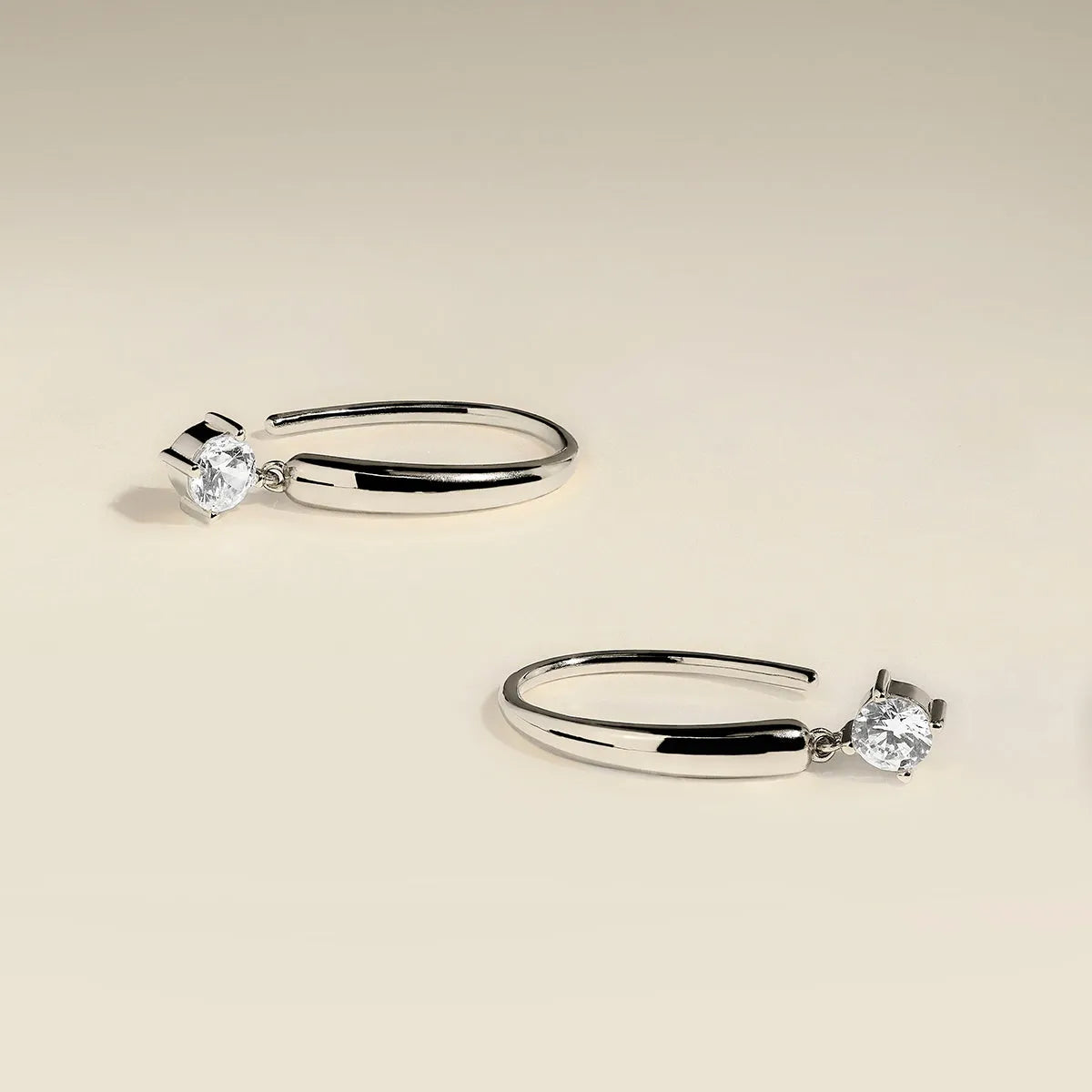 Crystal Charm Hook Earrings in Silver