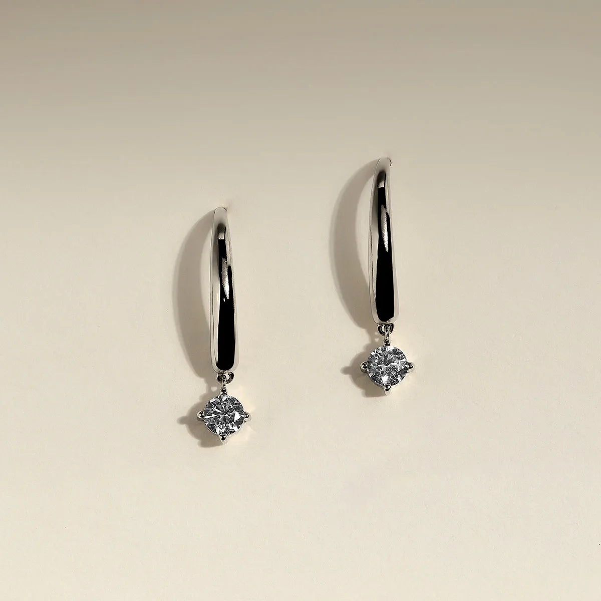 Crystal Charm Hook Earrings in Silver