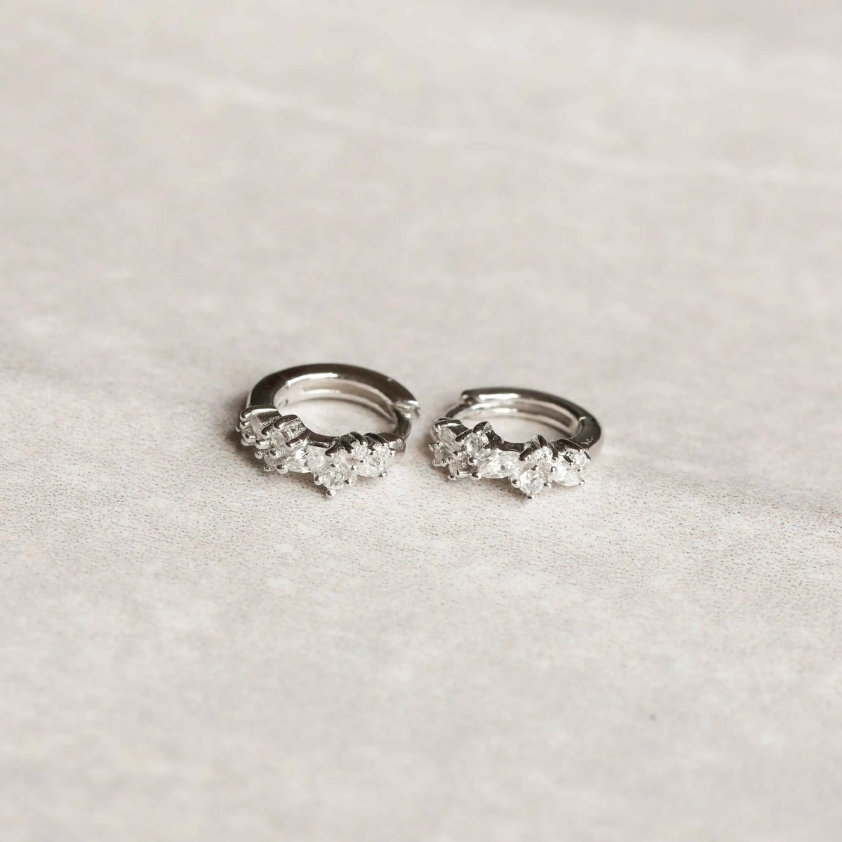 Crystal Cluster Huggies in Silver