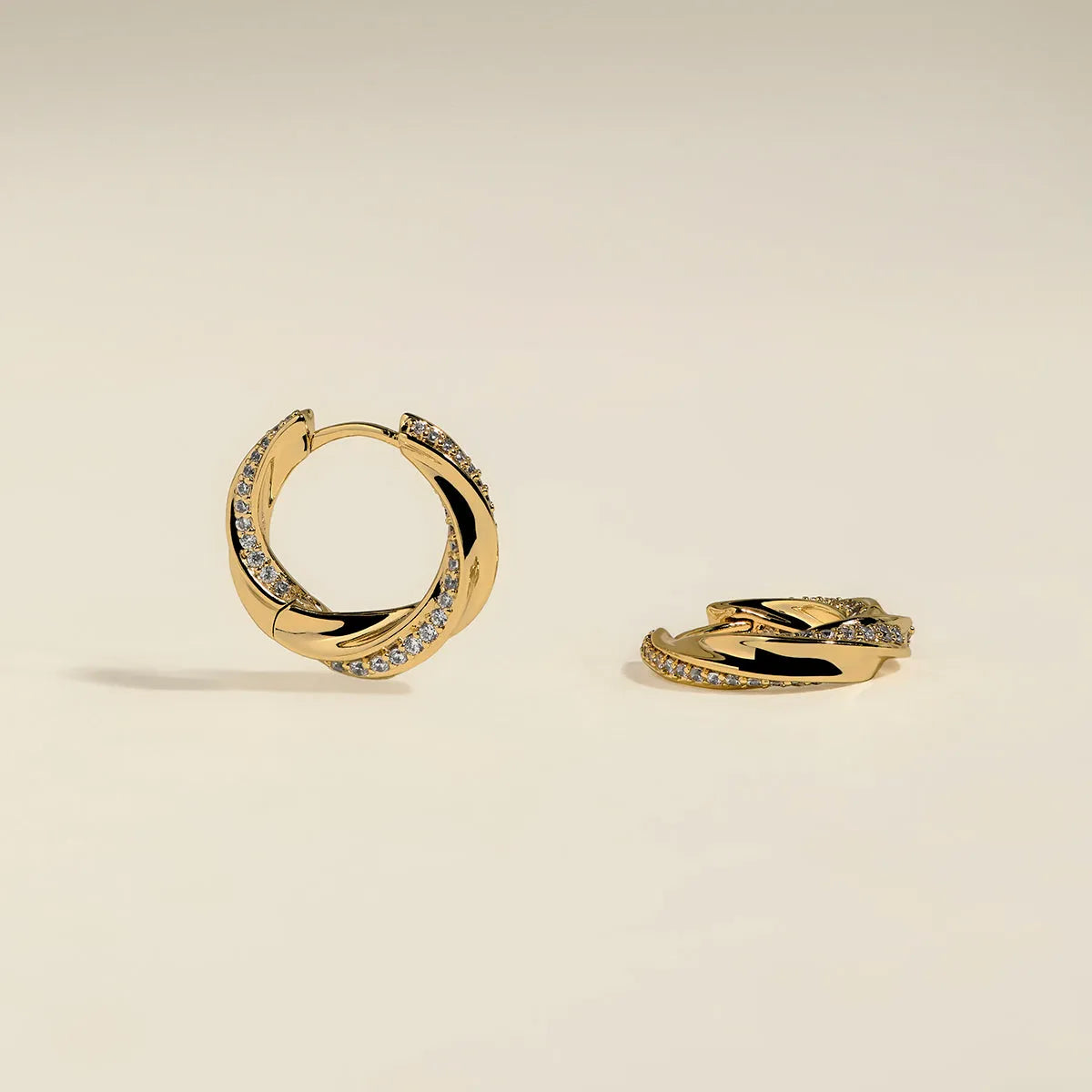 Crystal Cosmic Twist Medium Hoops in Gold