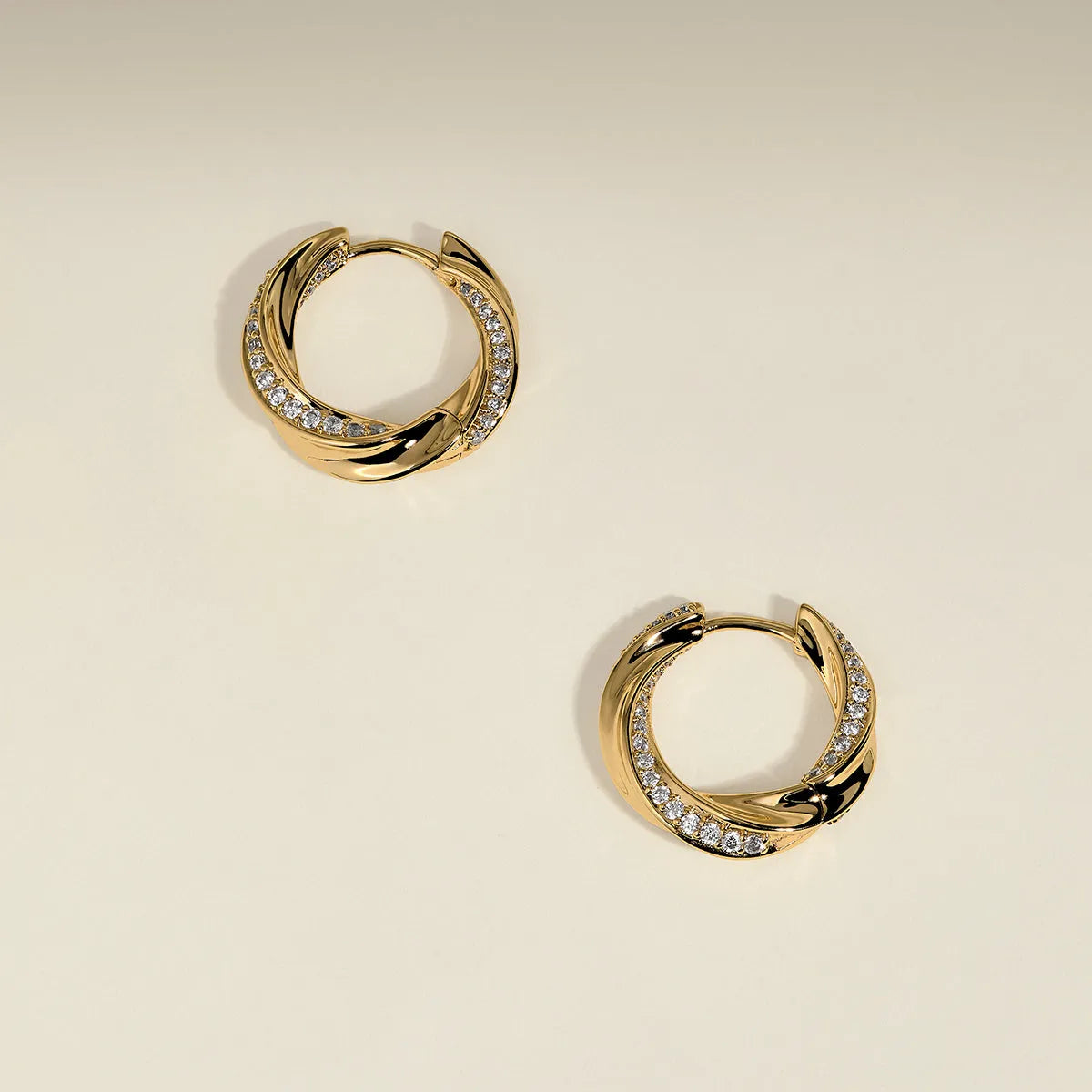 Crystal Cosmic Twist Medium Hoops in Gold