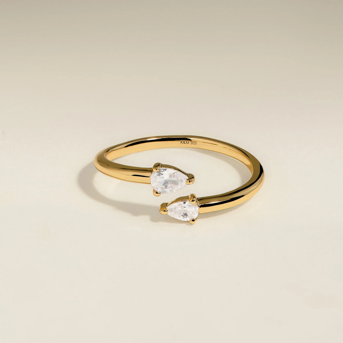 Crystal Pear Open Ring in Gold