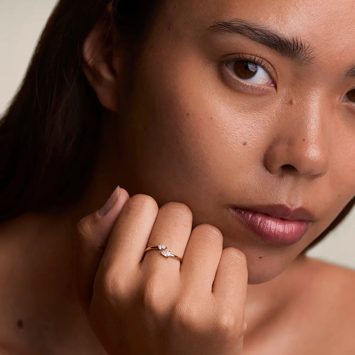 Crystal Pear Open Ring in Gold