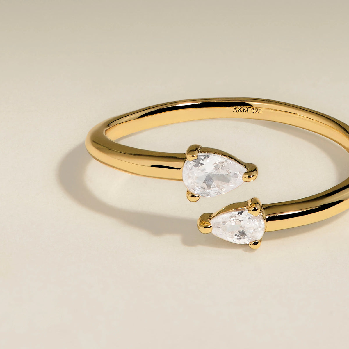 Crystal Pear Open Ring in Gold