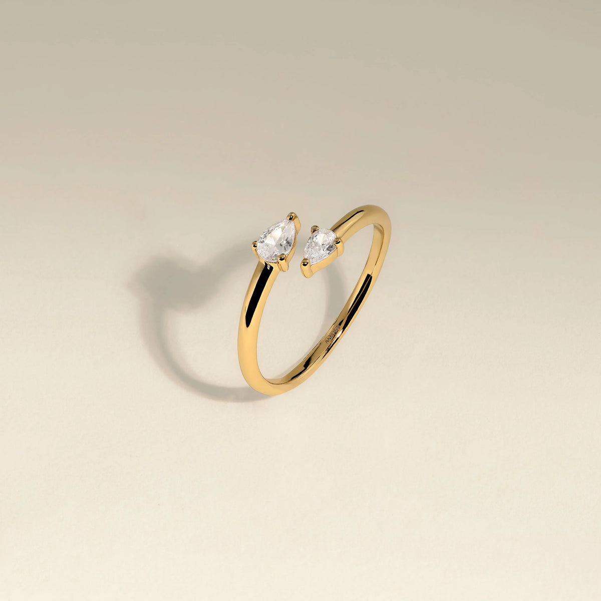 Crystal Pear Open Ring in Gold
