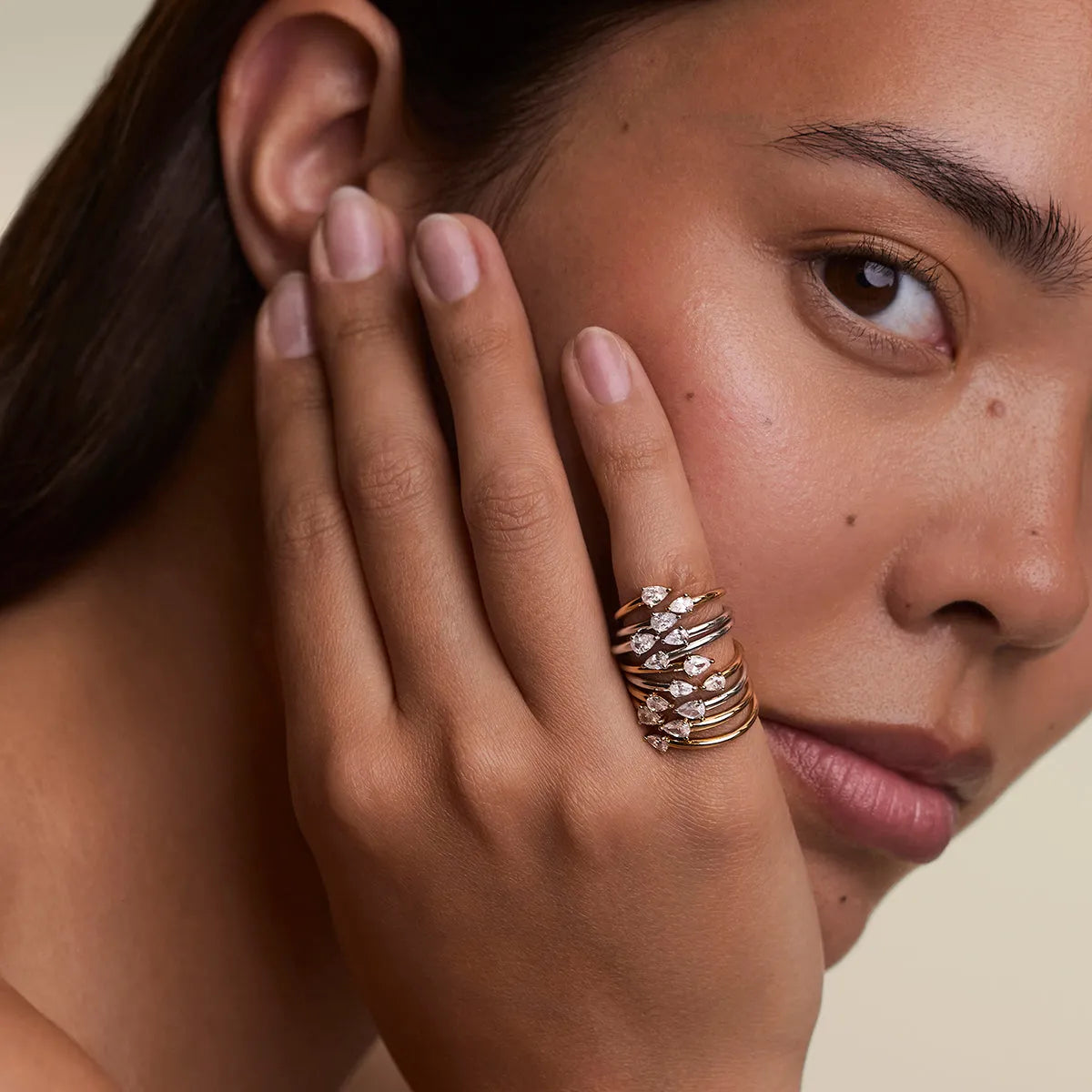 Crystal Pear Open Ring in Gold