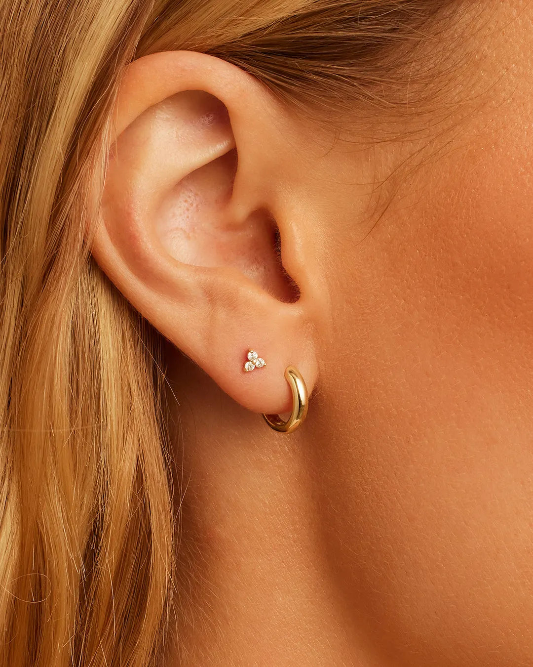 Diamond Bali Flat Back Studs in 14K Gold