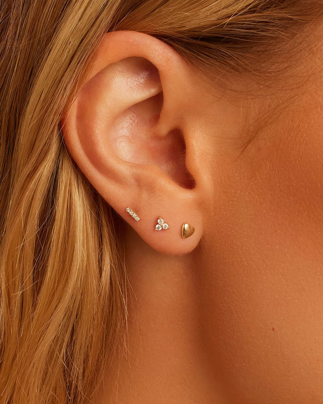 Diamond Bali Flat Back Studs in 14K Gold
