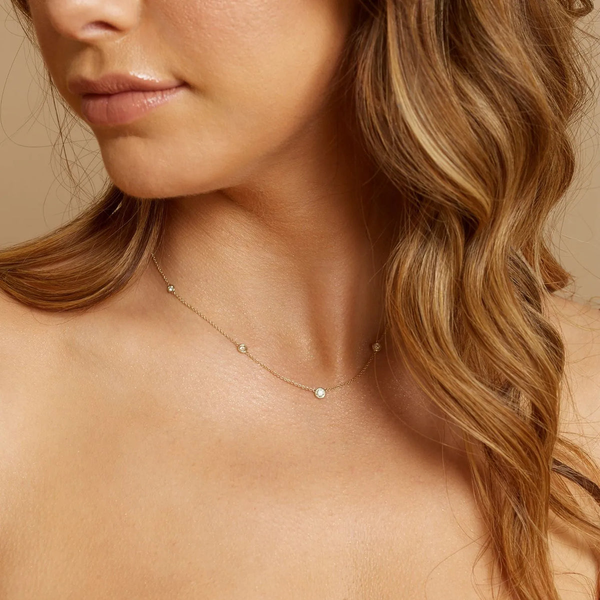 Diamond Bezel Strand Necklace in 14K Gold