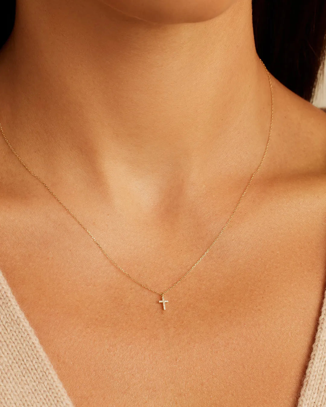 Diamond Cross Necklace in 14K Gold