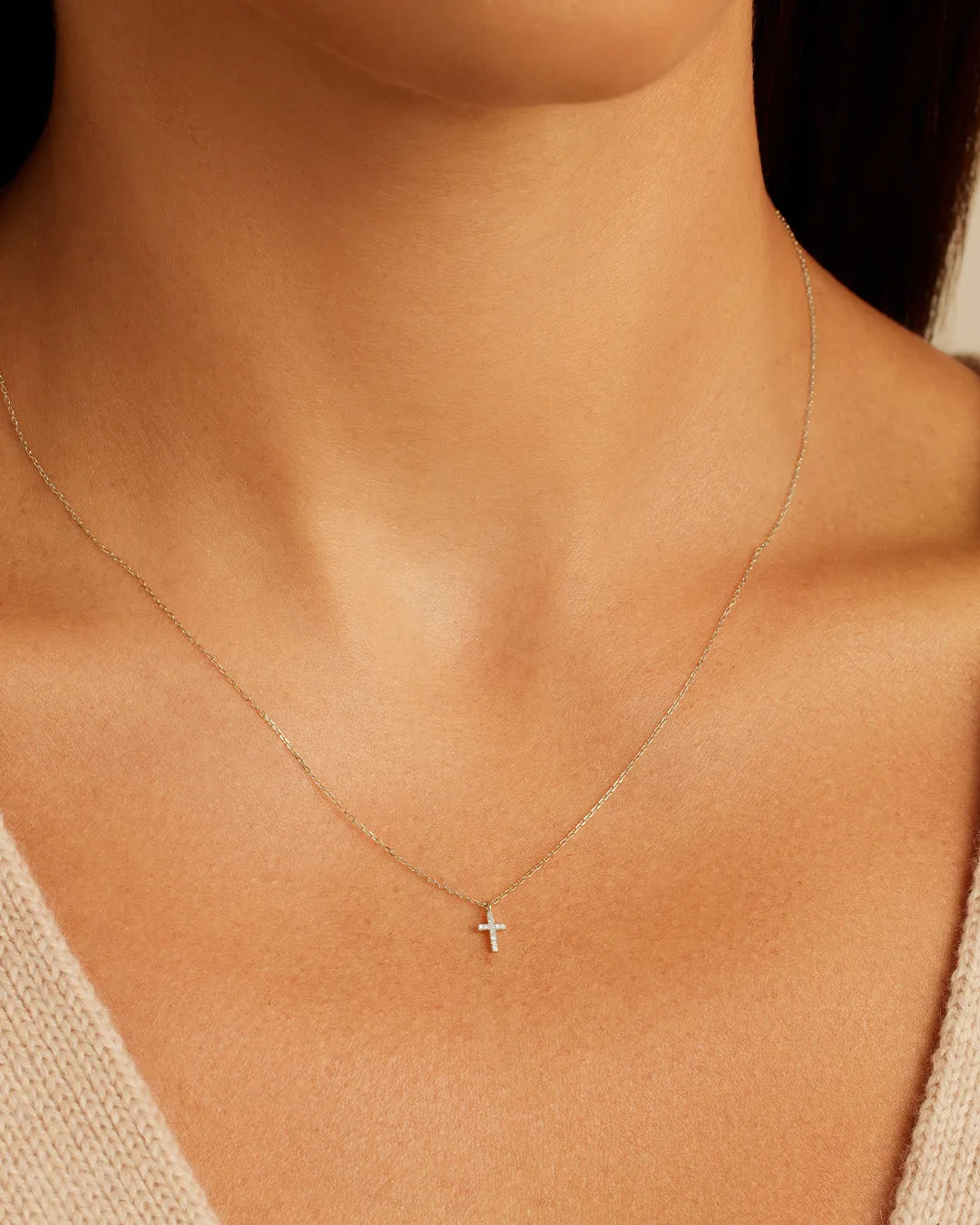 Diamond Cross Necklace in 14K Gold