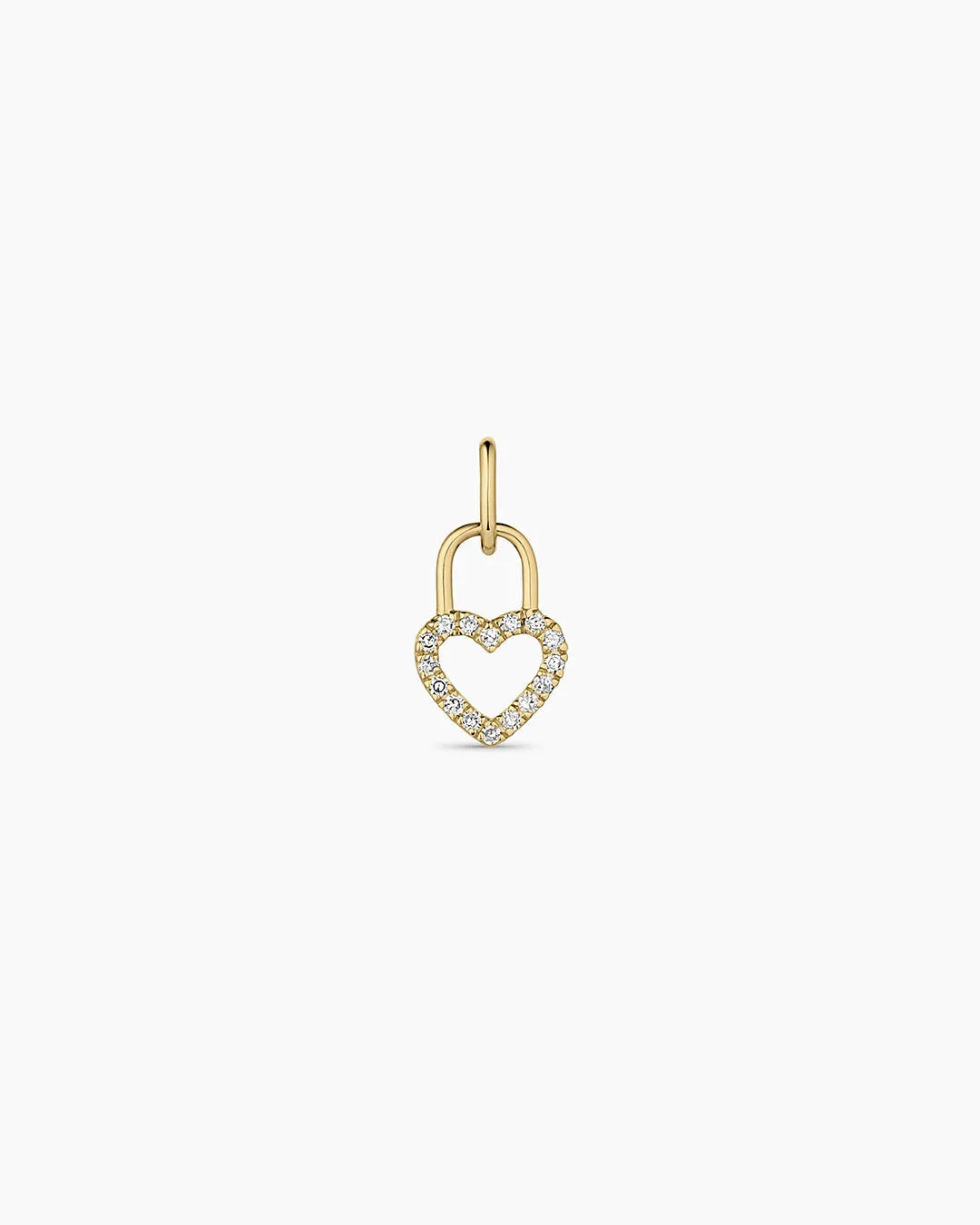 Diamond Heart Padlock Charm in 14K Gold