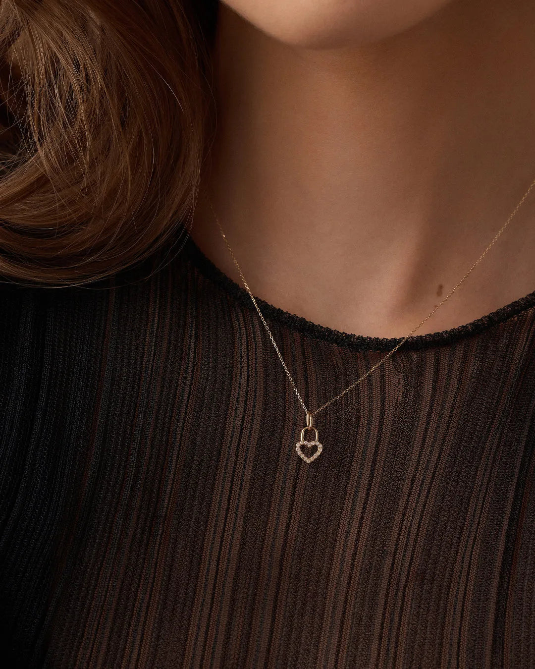 Diamond Heart Padlock Charm in 14K Gold