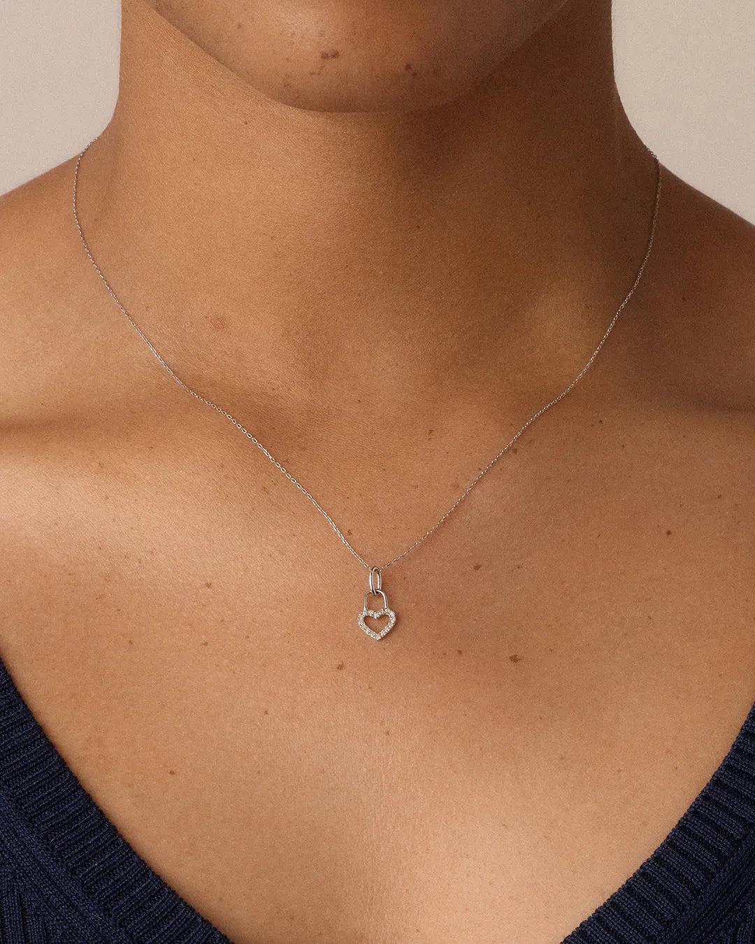 Diamond Heart Padlock Charm in 14K Gold