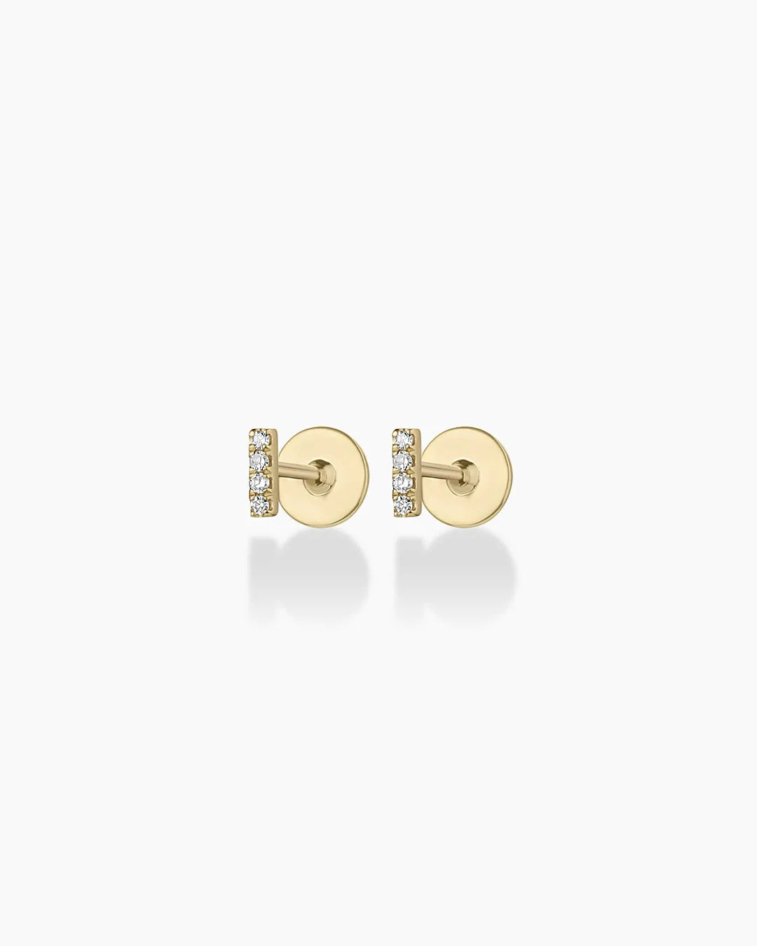 Diamond Pavé Bar Flat Back Studs in 14K Solid Gold