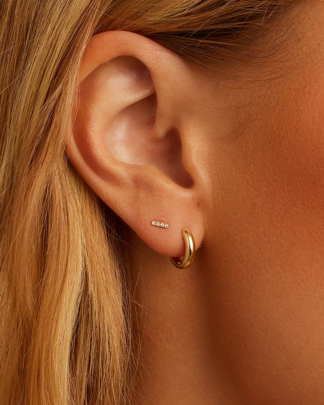 Diamond Pavé Bar Flat Back Studs in 14K Solid Gold