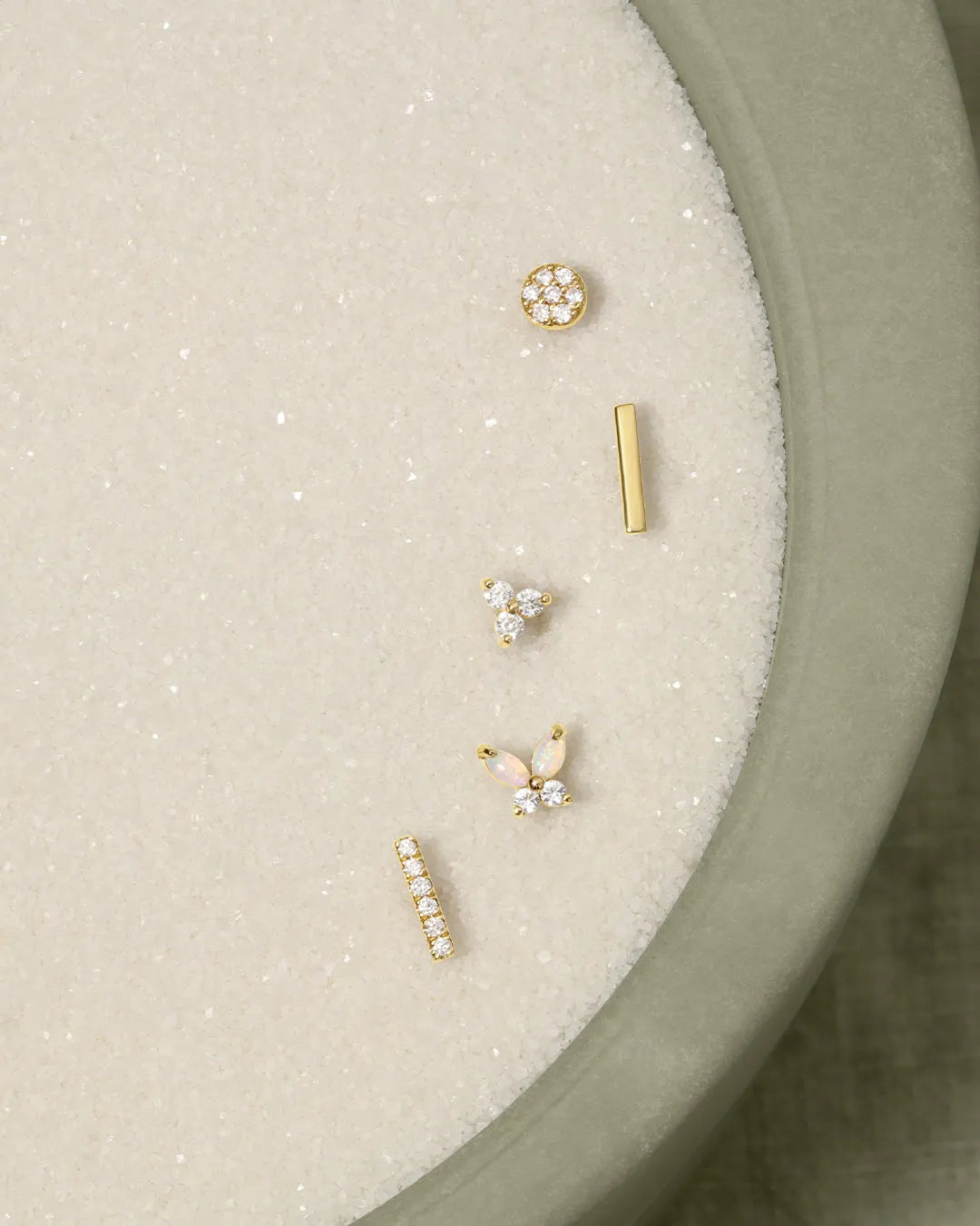 Diamond Pavé Bar Flat Back Studs in 14K Solid Gold