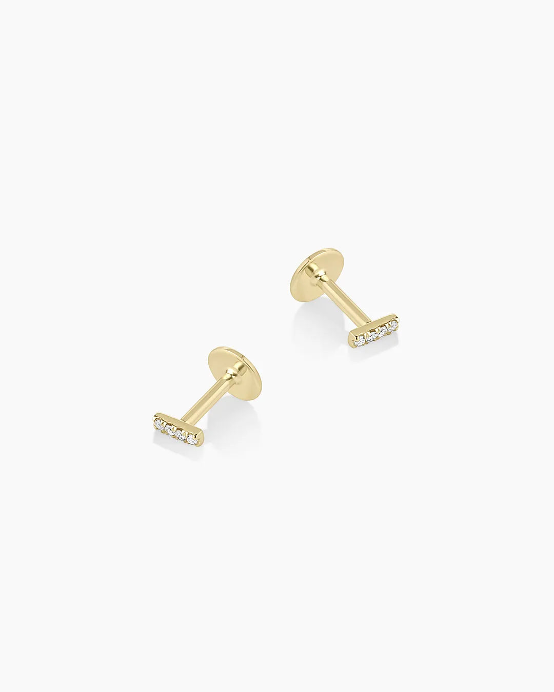 Diamond Pavé Bar Flat Back Studs in 14K Solid Gold