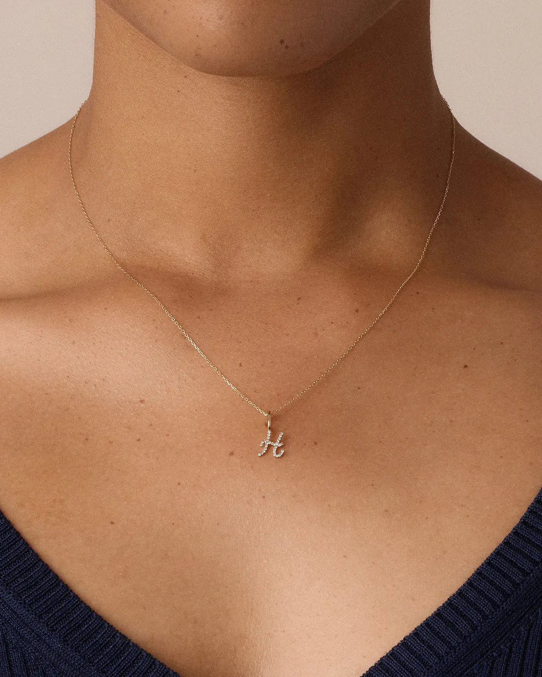 Diamond Script Alphabet Charm in 14K Gold