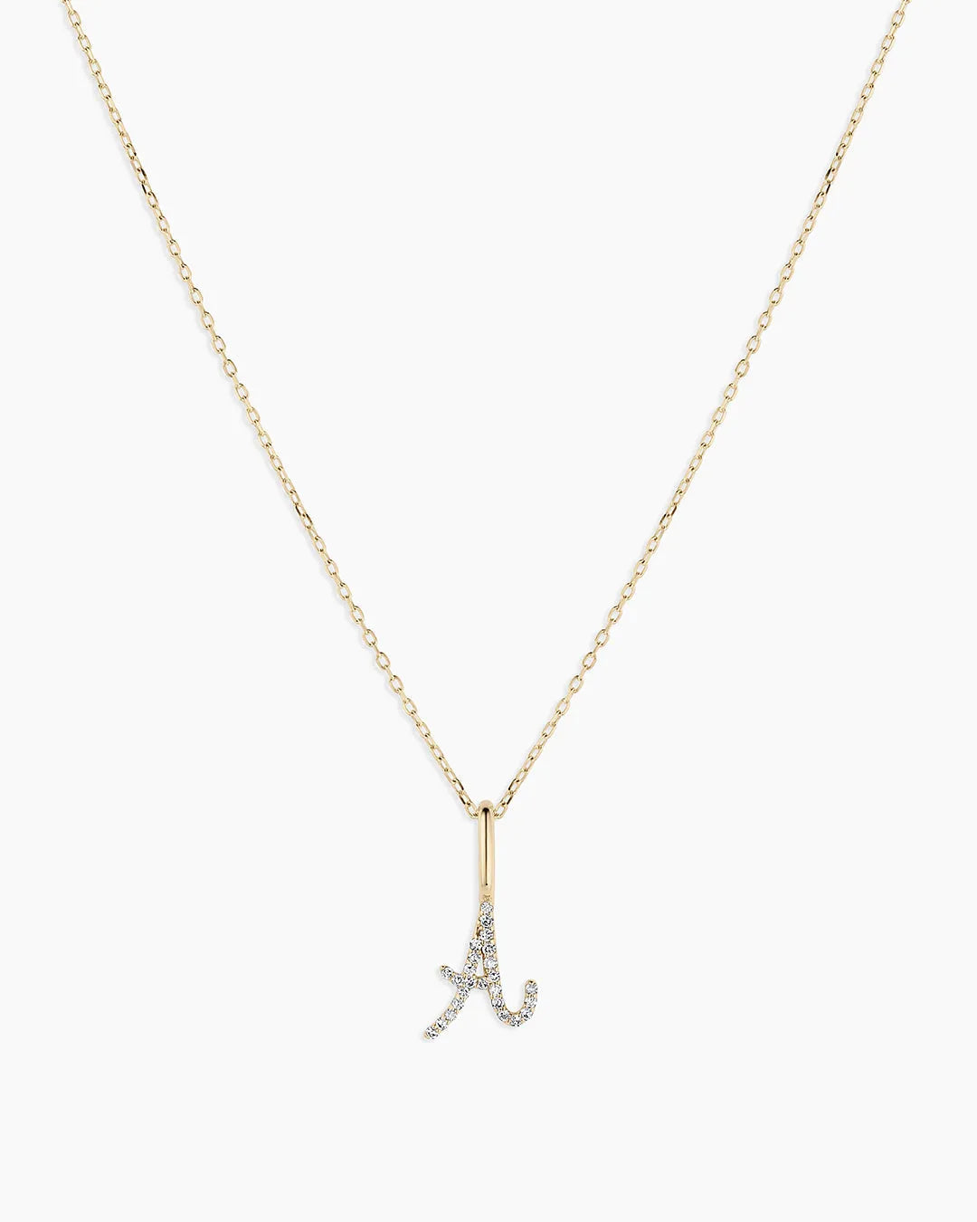 Diamond Script Alphabet Charm Necklace in 14K Gold