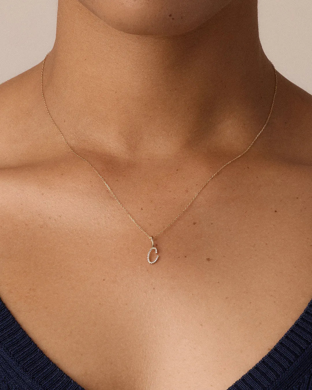 Diamond Script Alphabet Charm Necklace in 14K Gold